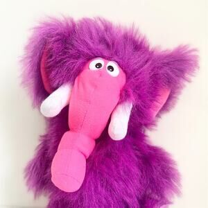 Vintage 1991 Nanco Purple Shaggy Fuzzy Mammoth Elephant Plush Stuffed Animal 12”